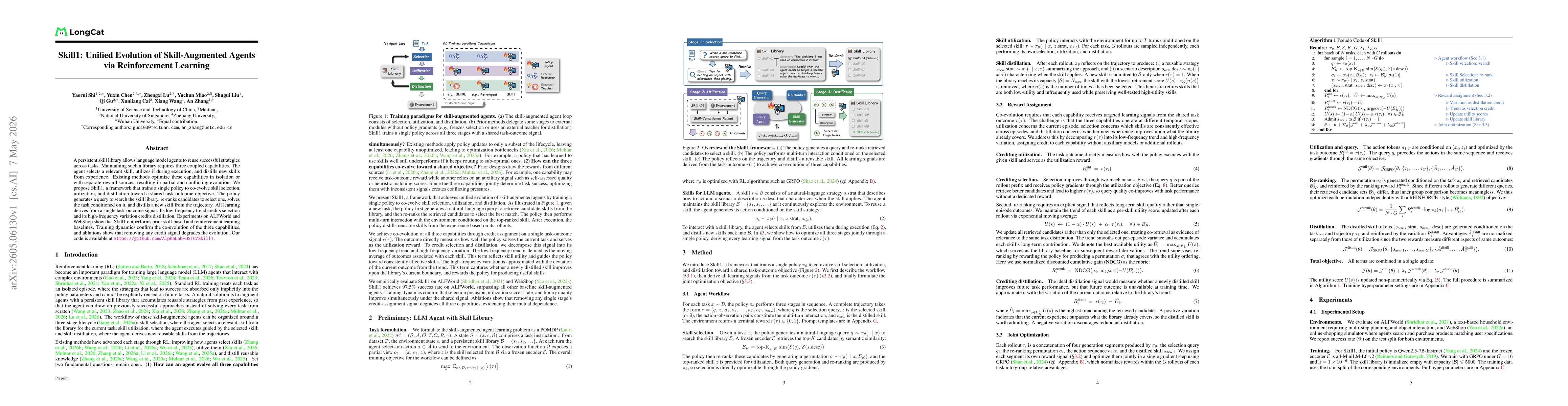 Thumbnail for Skill1: Unified Evolution of Skill-Augmented Agents via Reinforcement Learning