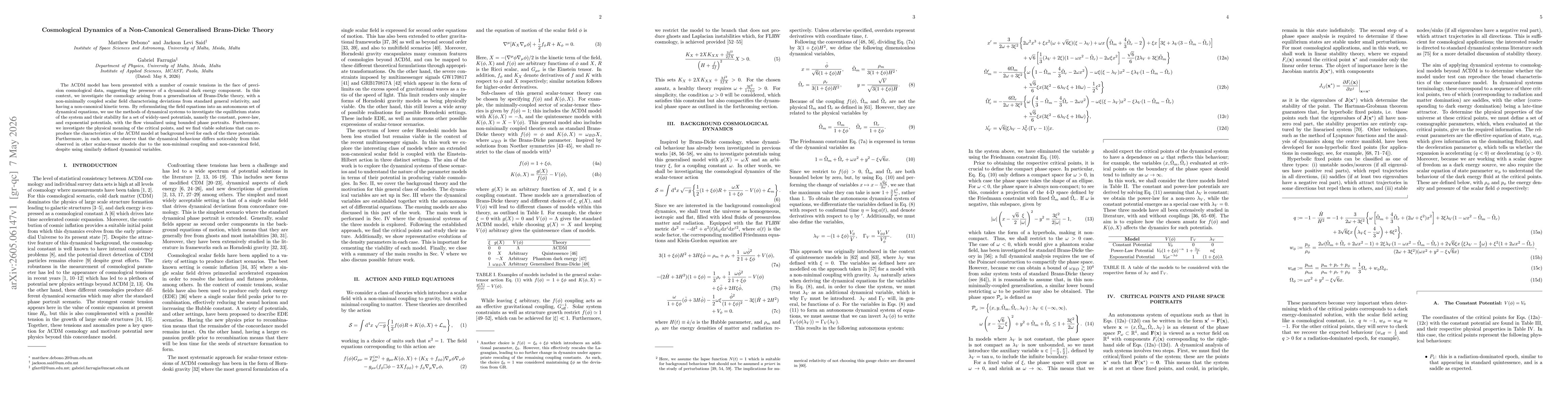 Thumbnail for Cosmological Dynamics of a Non-Canonical Generalised Brans-Dicke Theory