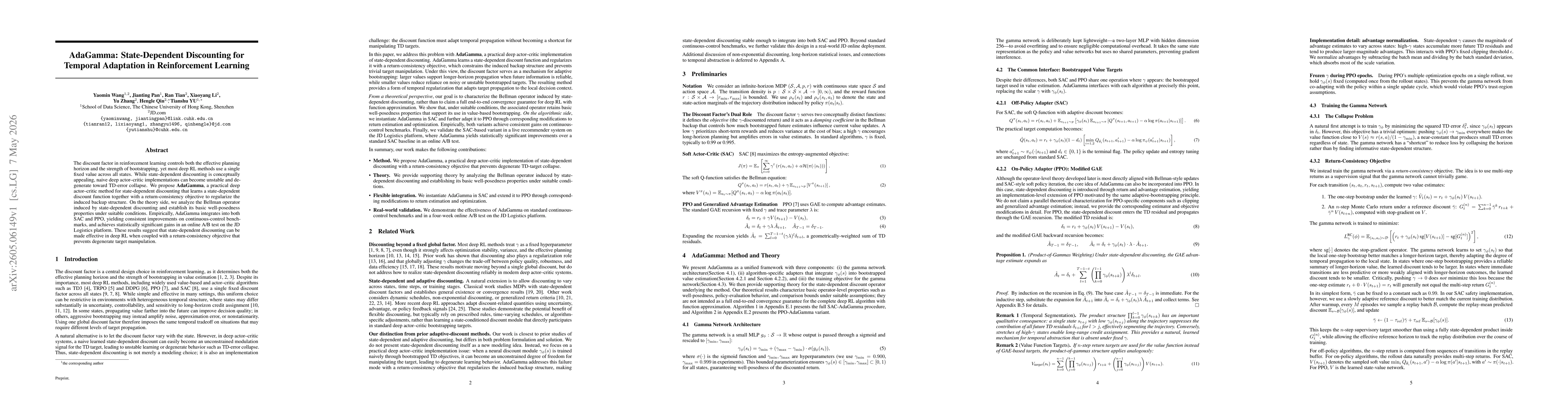 Thumbnail for AdaGamma: State-Dependent Discounting for Temporal Adaptation in Reinforcement Learning
