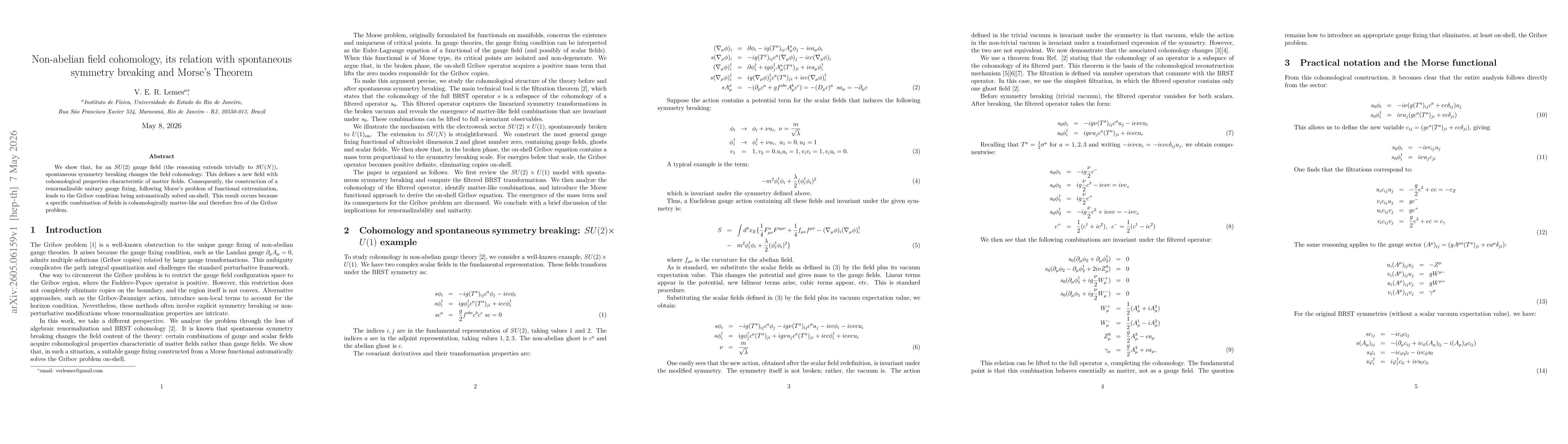 Thumbnail for Non-abelian field cohomology, its relation with spontaneous symmetry breaking and Morse's Theorem