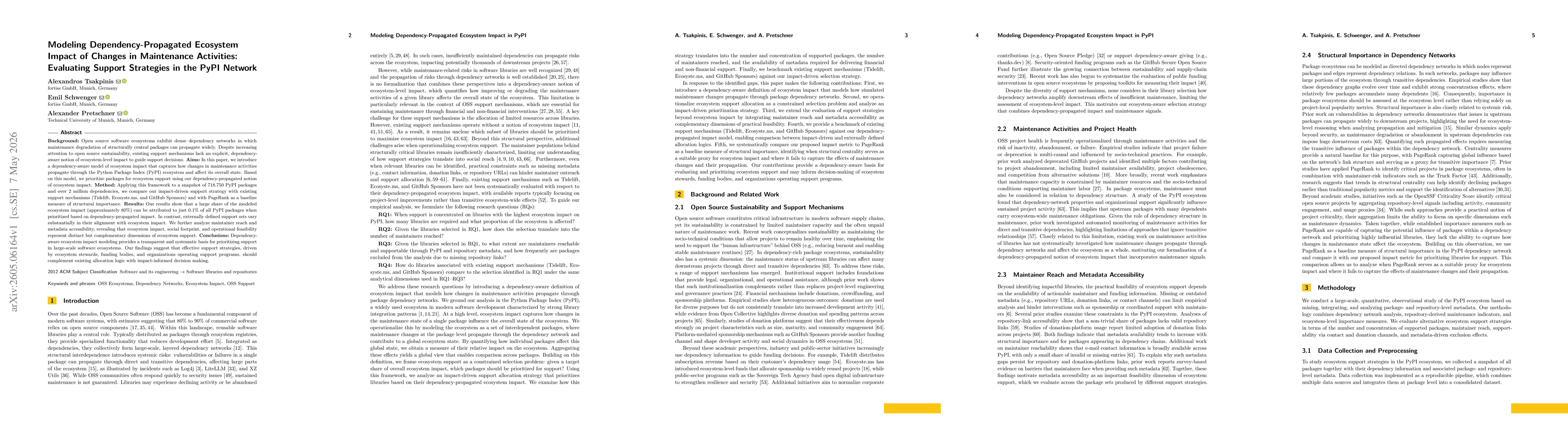 Thumbnail for Modeling Dependency-Propagated Ecosystem Impact of Changes in Maintenance Activities: Evaluating Support Strategies in the PyPI Network