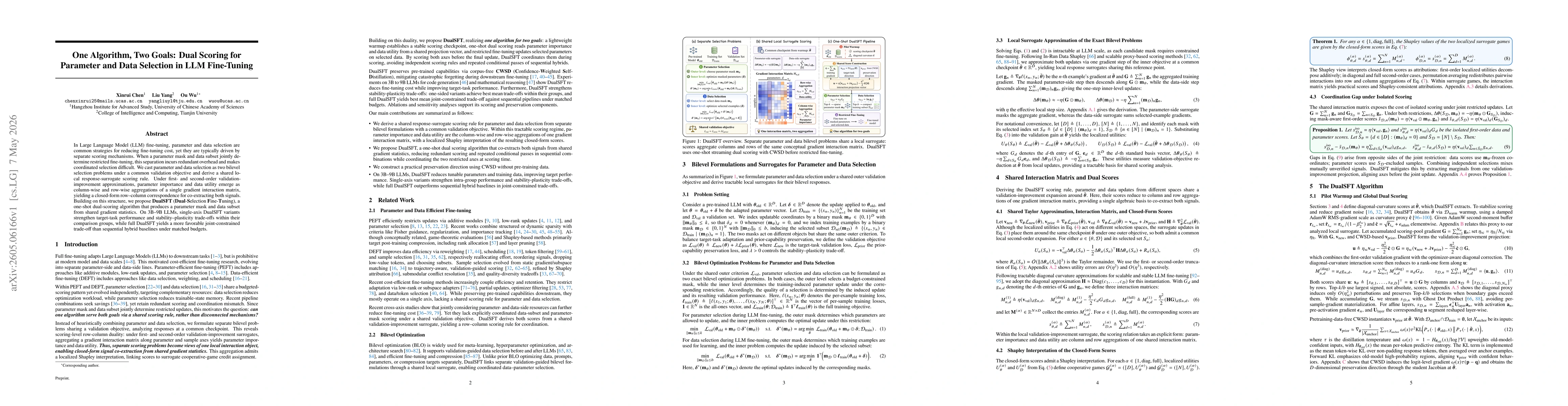 Thumbnail for One Algorithm, Two Goals: Dual Scoring for Parameter and Data Selection in LLM Fine-Tuning