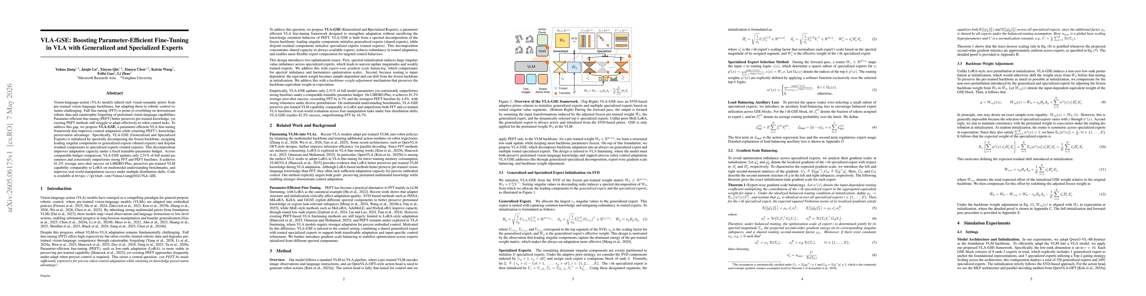 Thumbnail for VLA-GSE: Boosting Parameter-Efficient Fine-Tuning in VLA with Generalized and Specialized Experts