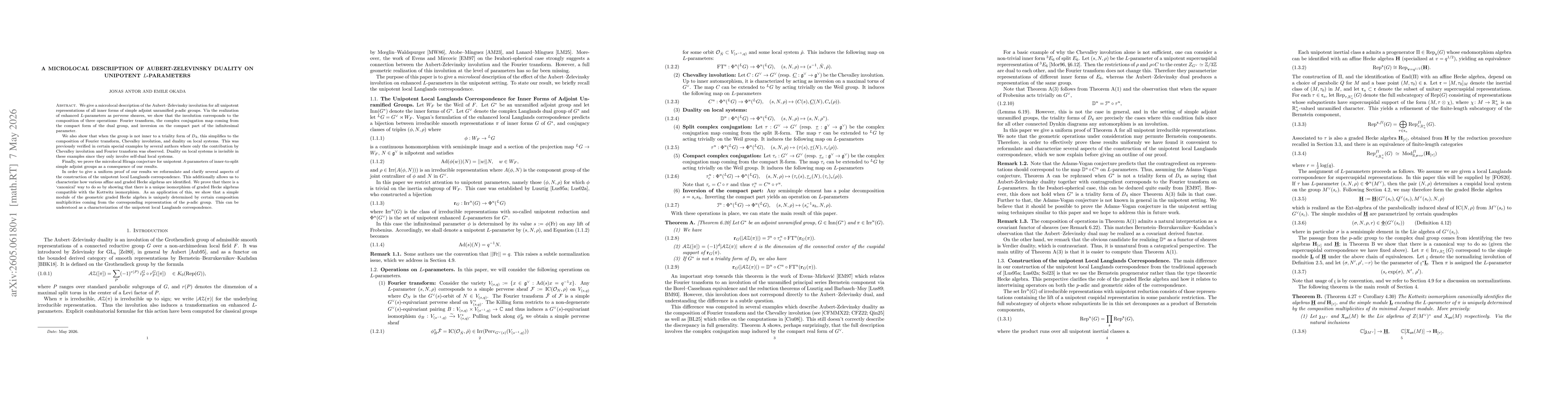 Thumbnail for A Microlocal Description of Aubert-Zelevinsky Duality on Unipotent $L$-Parameters