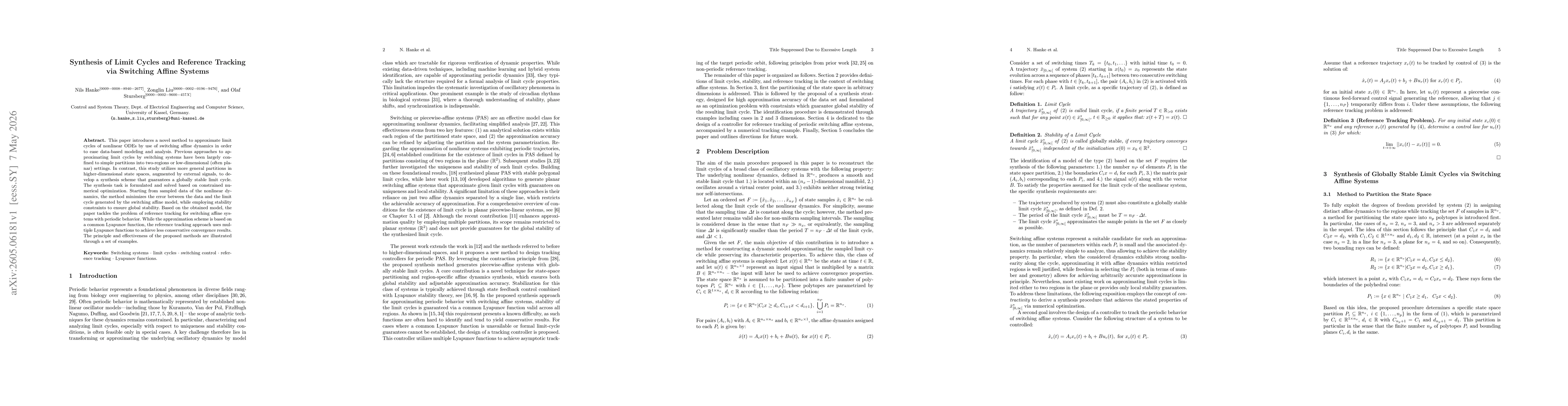 Thumbnail for Synthesis of Limit Cycles and Reference Tracking via Switching Affine Systems