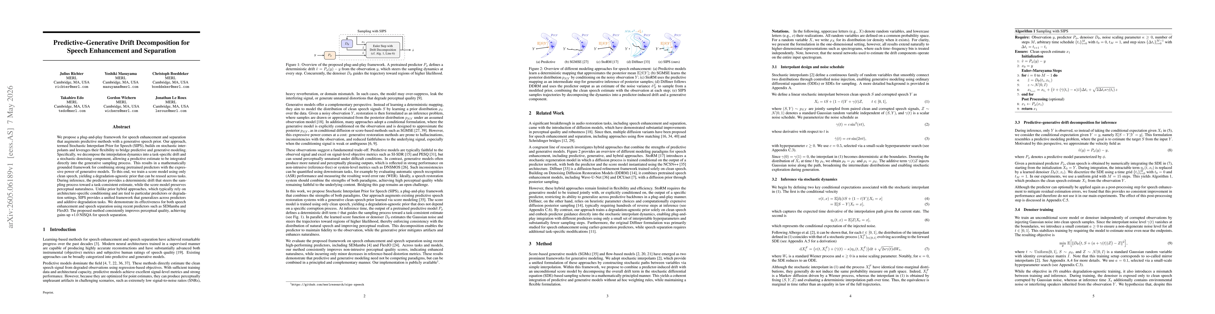 Thumbnail for Predictive-Generative Drift Decomposition for Speech Enhancement and Separation