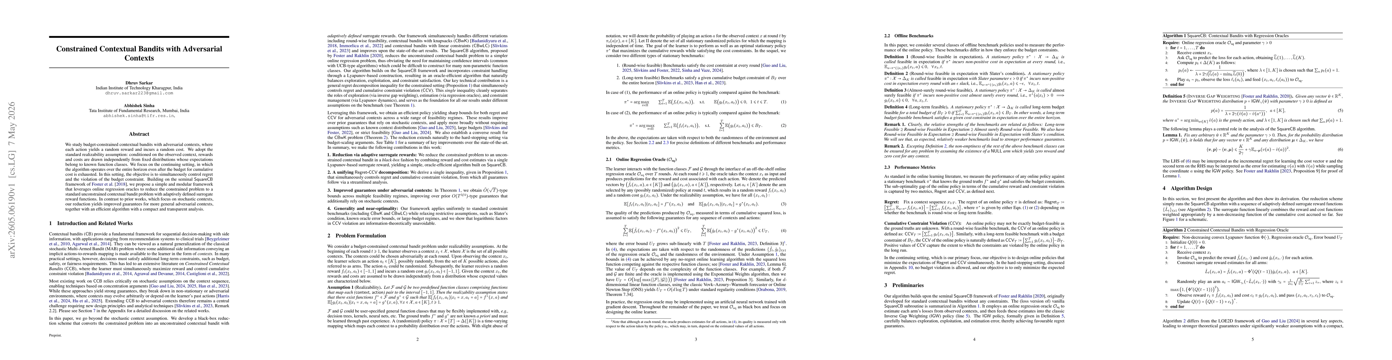 Thumbnail for Constrained Contextual Bandits with Adversarial Contexts