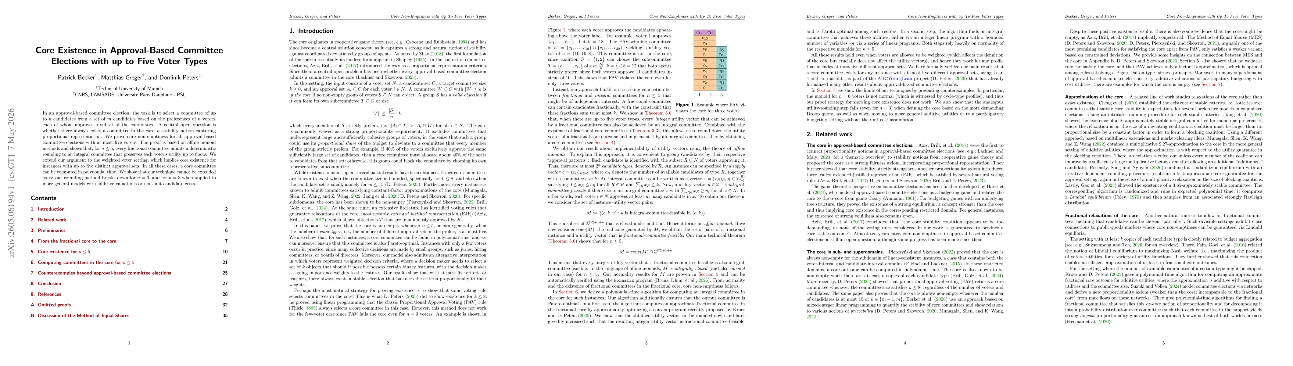 Thumbnail for Core Existence in Approval-Based Committee Elections with up to Five Voter Types