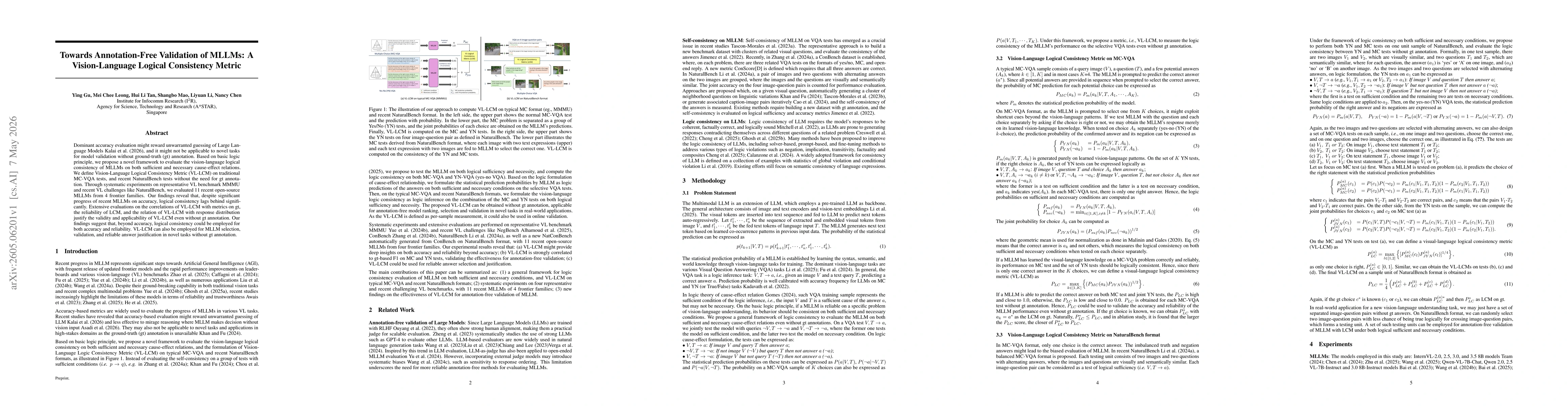 Thumbnail for Towards Annotation-Free Validation of MLLMs: A Vision-Language Logical Consistency Metric