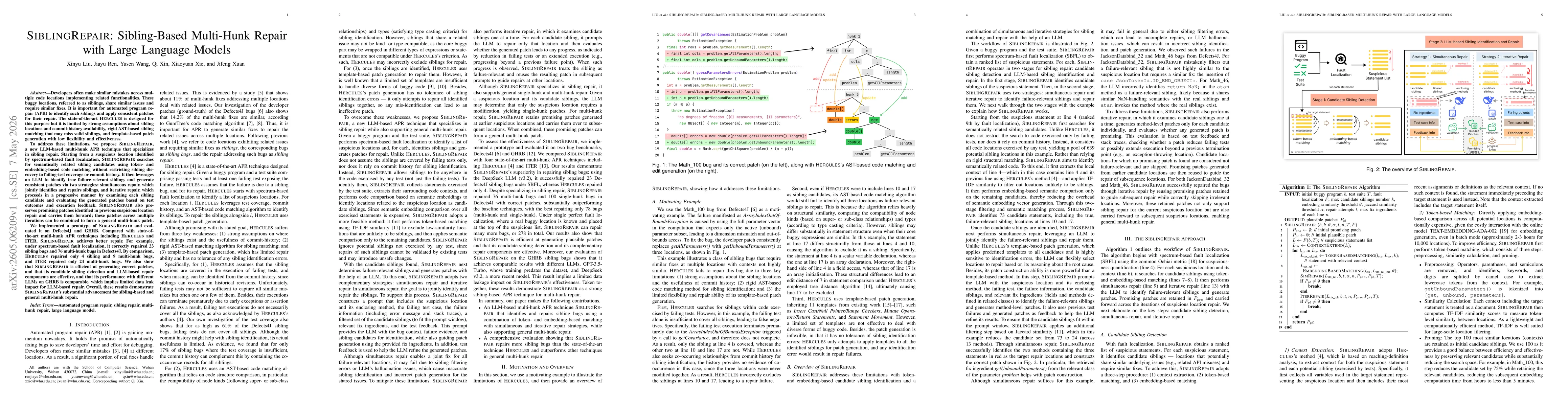 Thumbnail for SiblingRepair: Sibling-Based Multi-Hunk Repair with Large Language Models