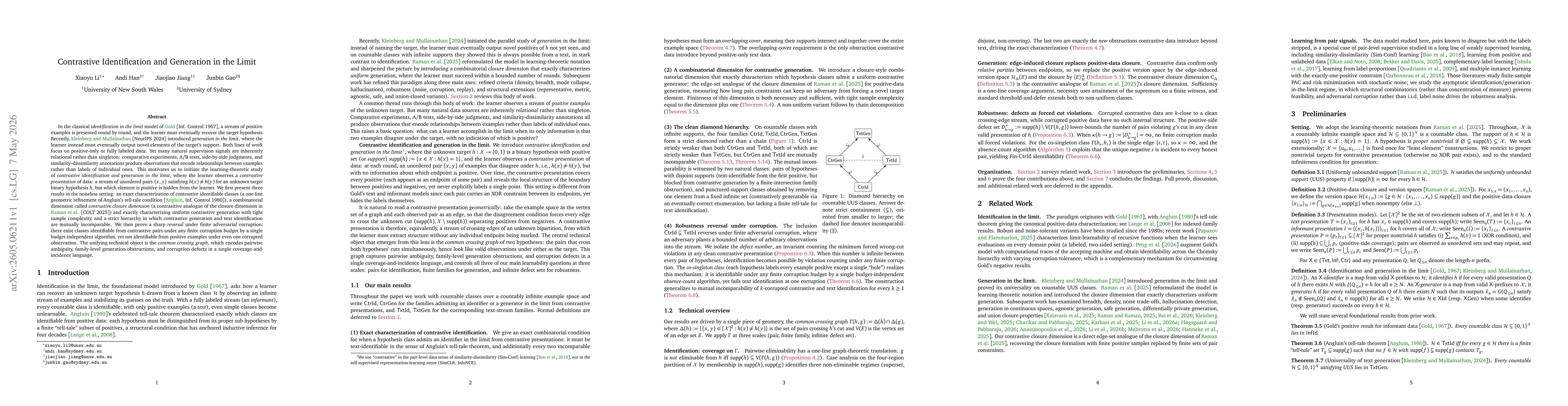 Thumbnail for Contrastive Identification and Generation in the Limit