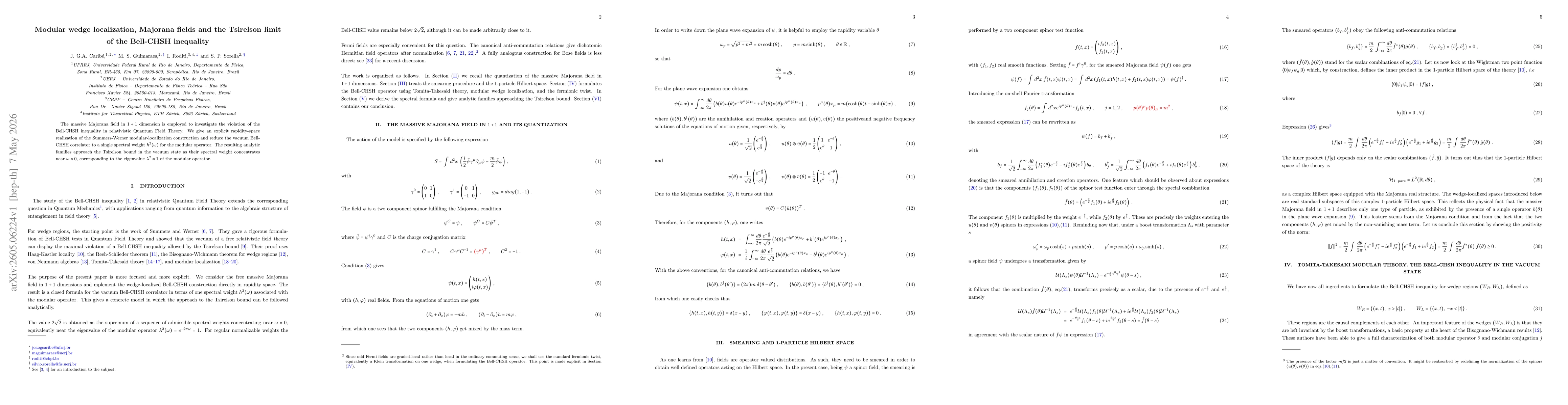 Thumbnail for Modular wedge localization, Majorana fields and the Tsirelson limit of the Bell-CHSH inequality