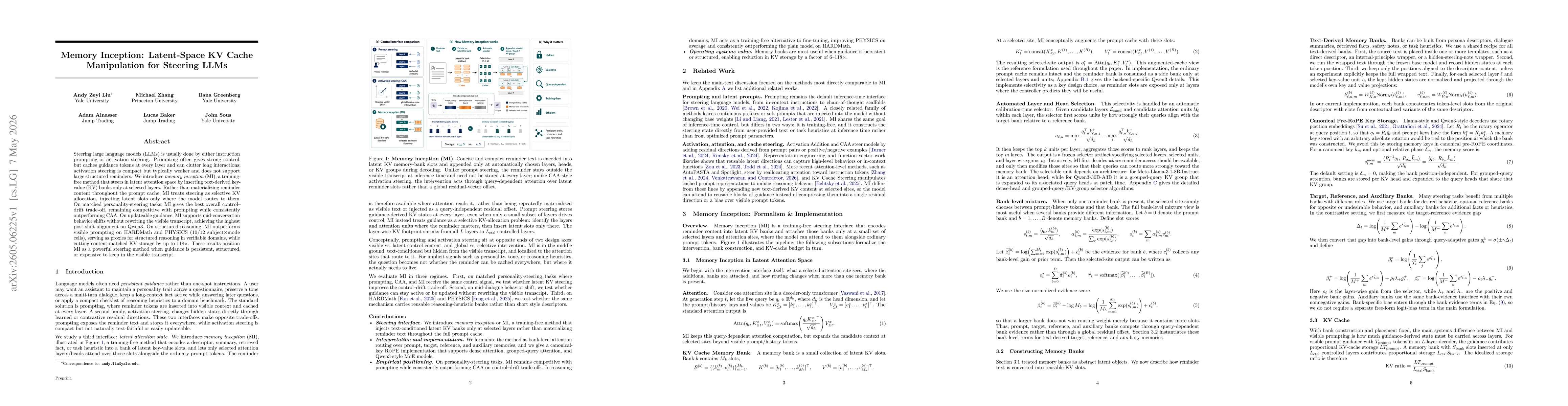 Thumbnail for Memory Inception: Latent-Space KV Cache Manipulation for Steering LLMs