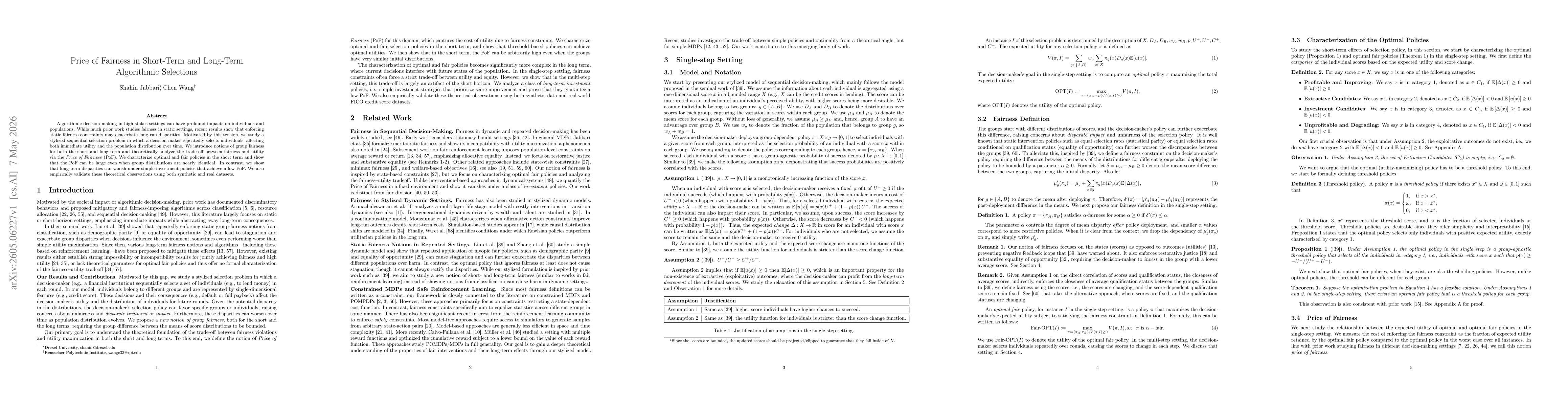 Thumbnail for Price of Fairness in Short-Term and Long-Term Algorithmic Selections