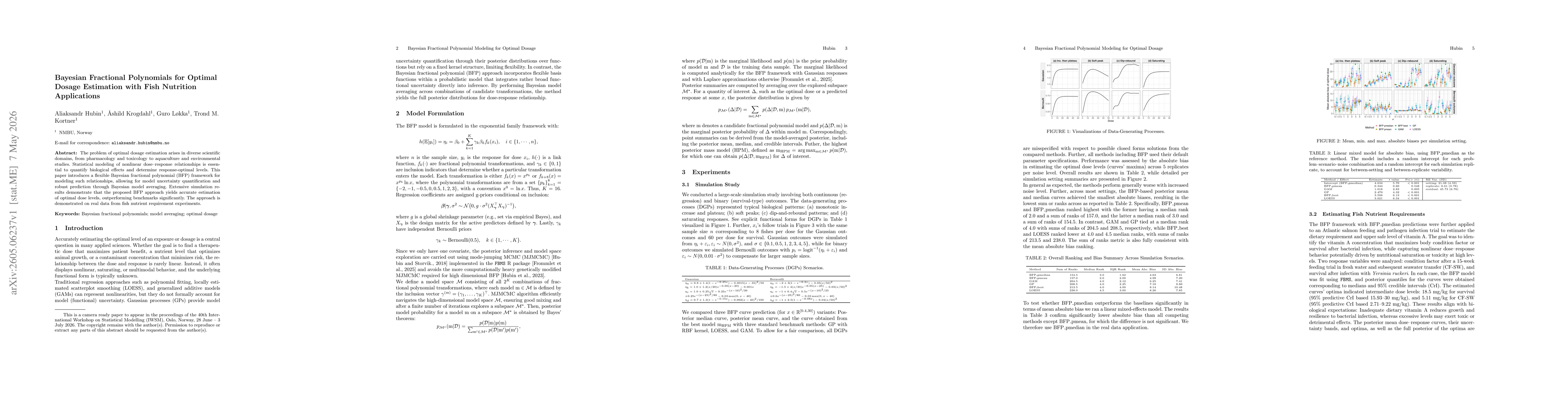 Thumbnail for Bayesian Fractional Polynomials for Optimal Dosage Estimation with Fish Nutrition Applications