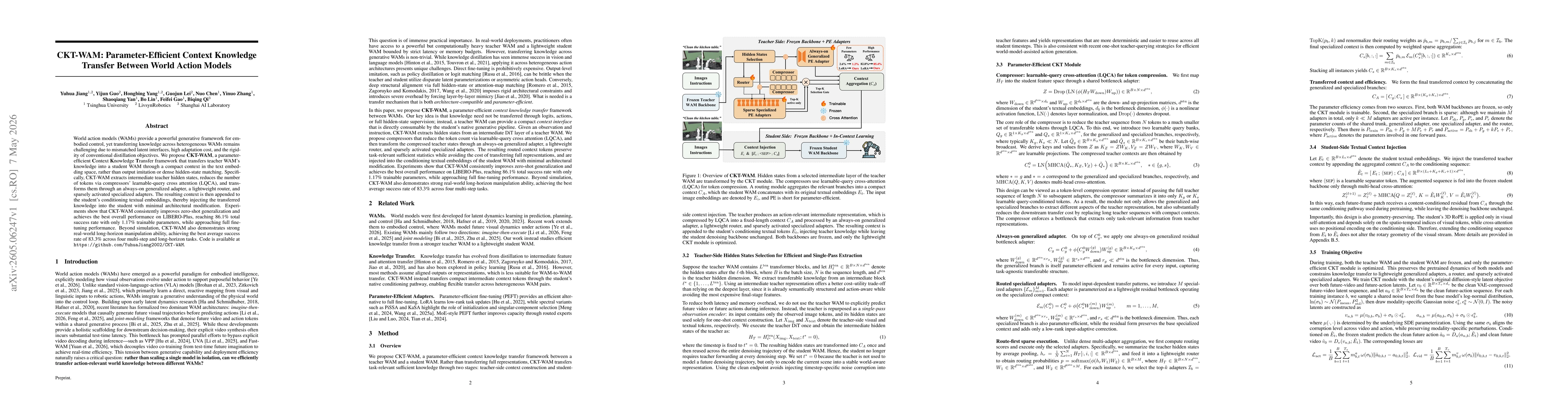 Thumbnail for CKT-WAM: Parameter-Efficient Context Knowledge Transfer Between World Action Models