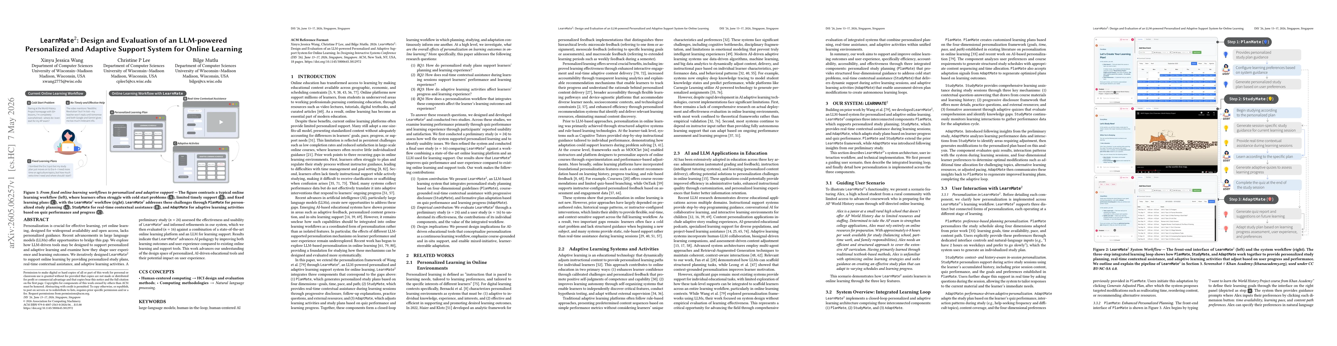 Thumbnail for LearnMate^2: Design and Evaluation of an LLM-powered Personalized and Adaptive Support System for Online Learning
