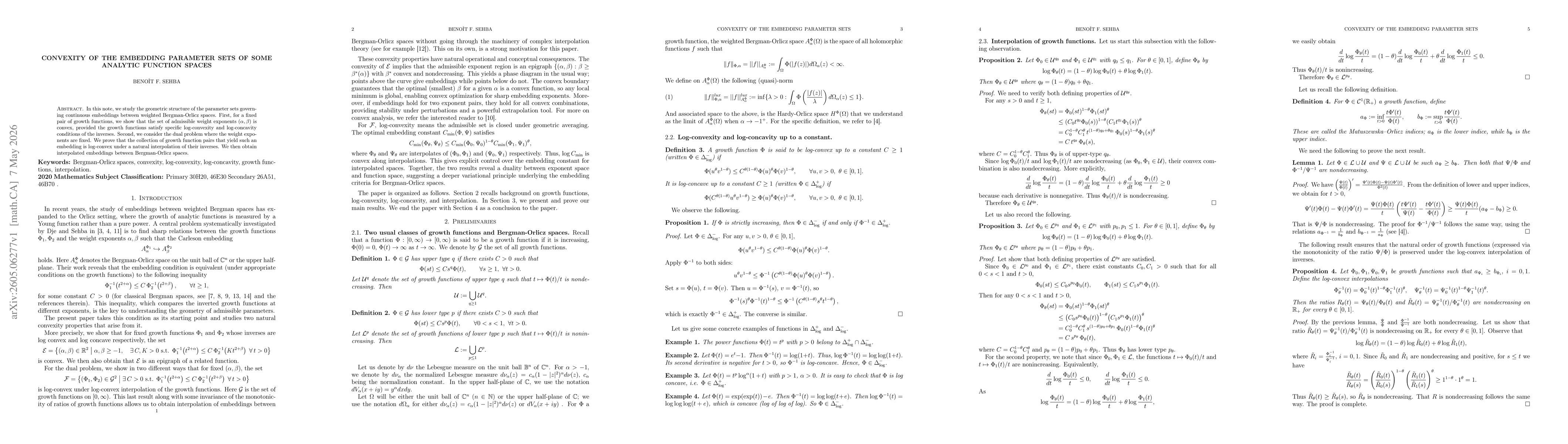 Thumbnail for Convexity of the embedding parameter sets of some analytic function spaces