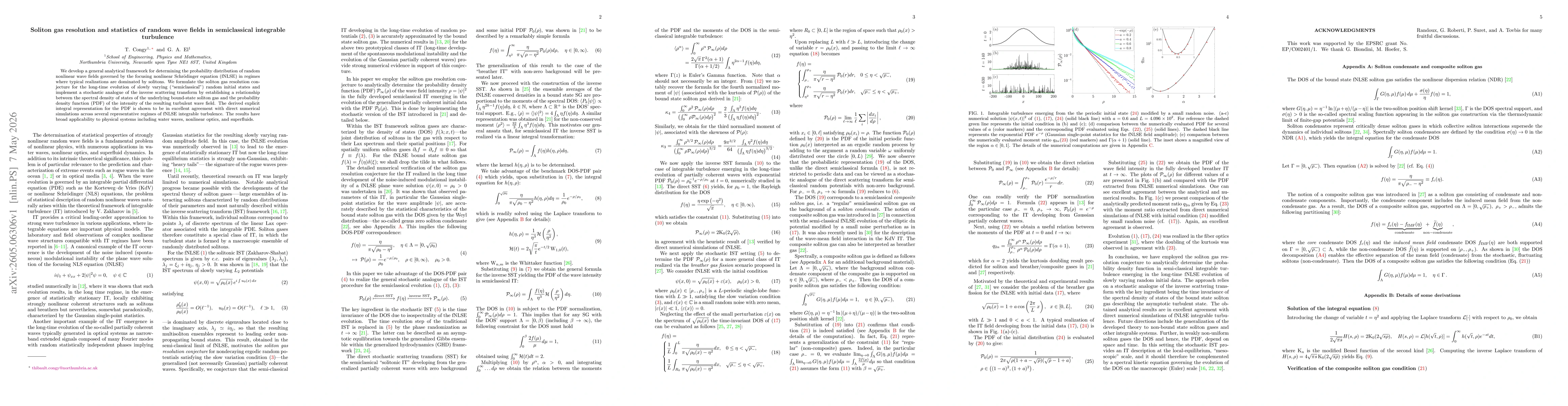 Thumbnail for Soliton gas resolution and statistics of random wave fields in semiclassical integrable turbulence