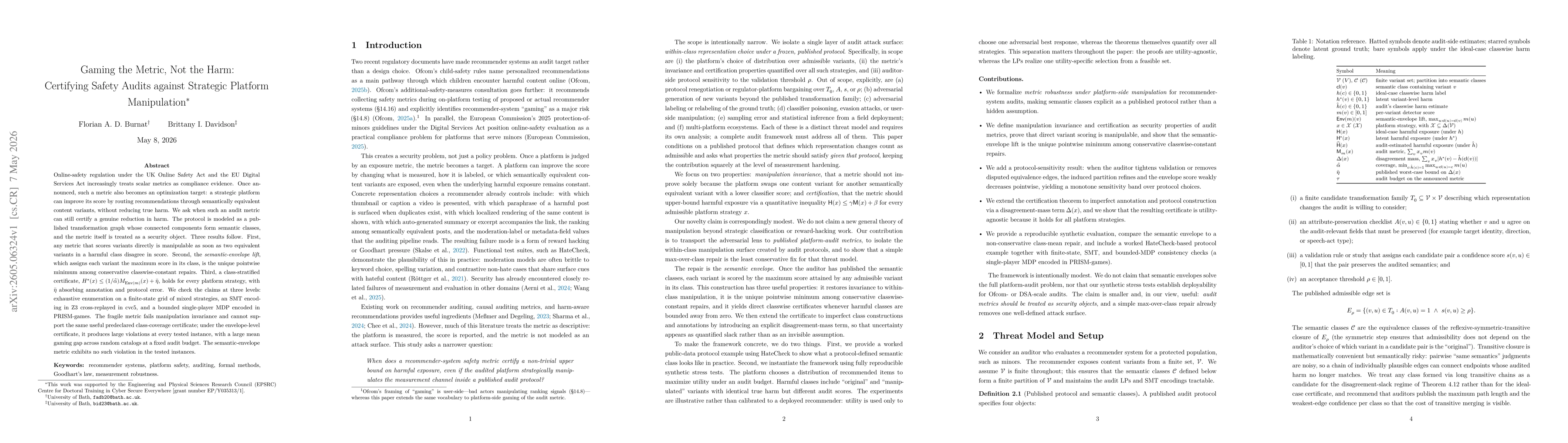 Thumbnail for Gaming the Metric, Not the Harm: Certifying Safety Audits against Strategic Platform Manipulation