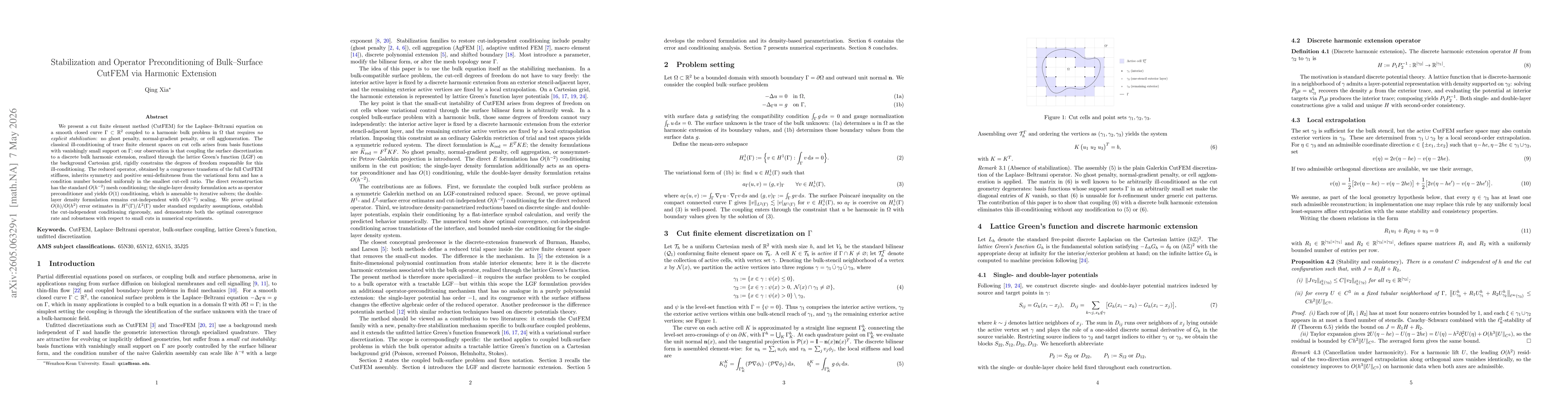 Thumbnail for Stabilization and Operator Preconditioning of Bulk--Surface CutFEM via Harmonic Extension