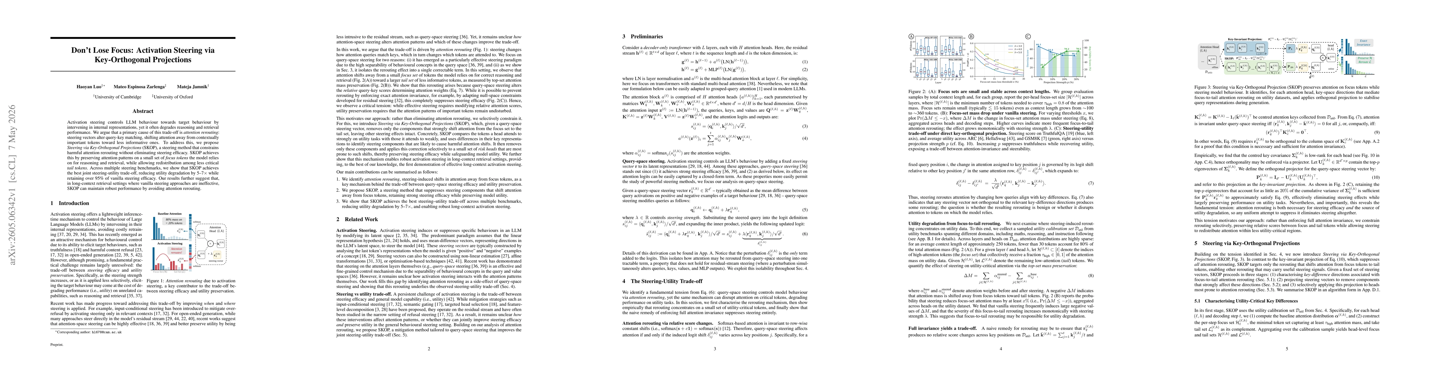 Thumbnail for Don't Lose Focus: Activation Steering via Key-Orthogonal Projections