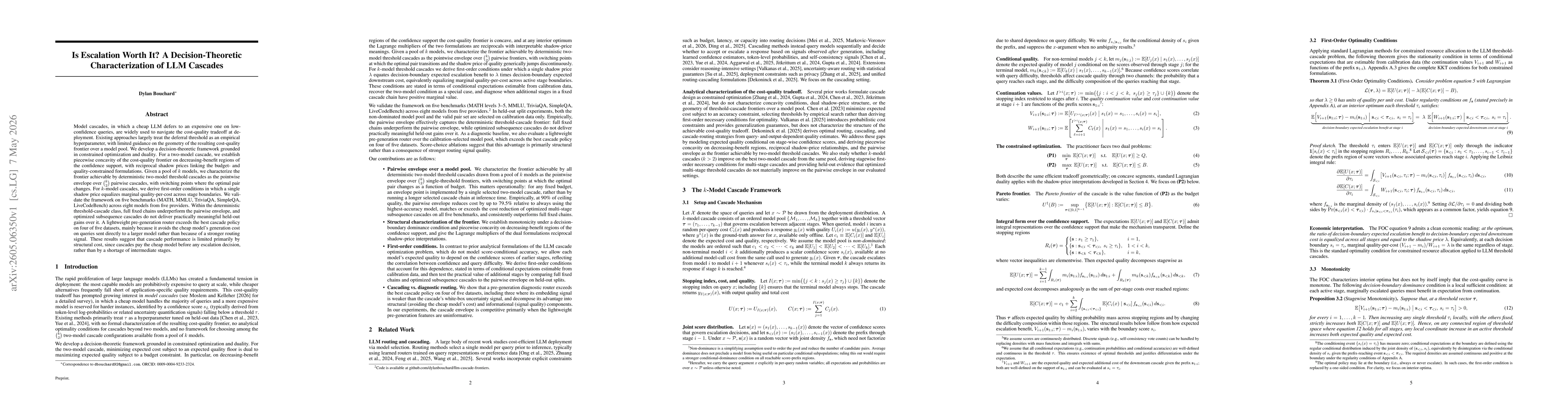 Thumbnail for Is Escalation Worth It? A Decision-Theoretic Characterization of LLM Cascades