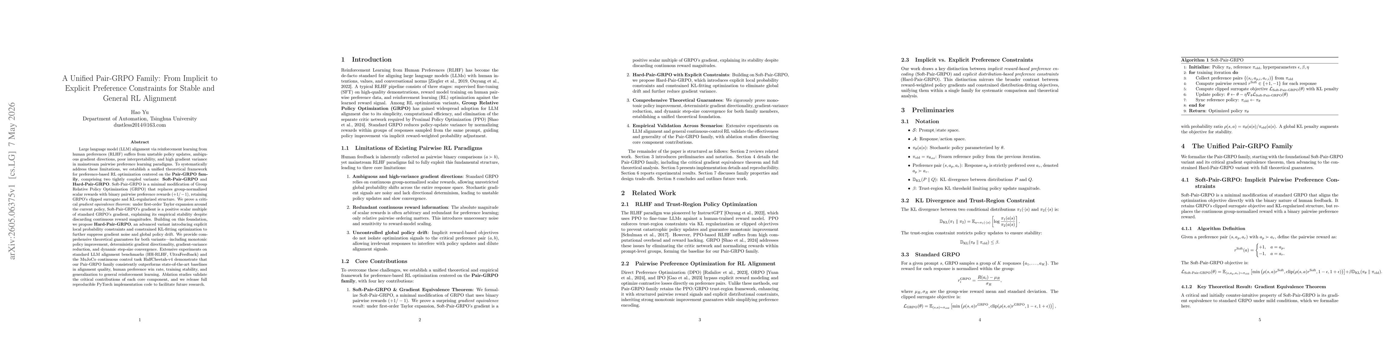 Thumbnail for A Unified Pair-GRPO Family: From Implicit to Explicit Preference Constraints for Stable and General RL Alignment