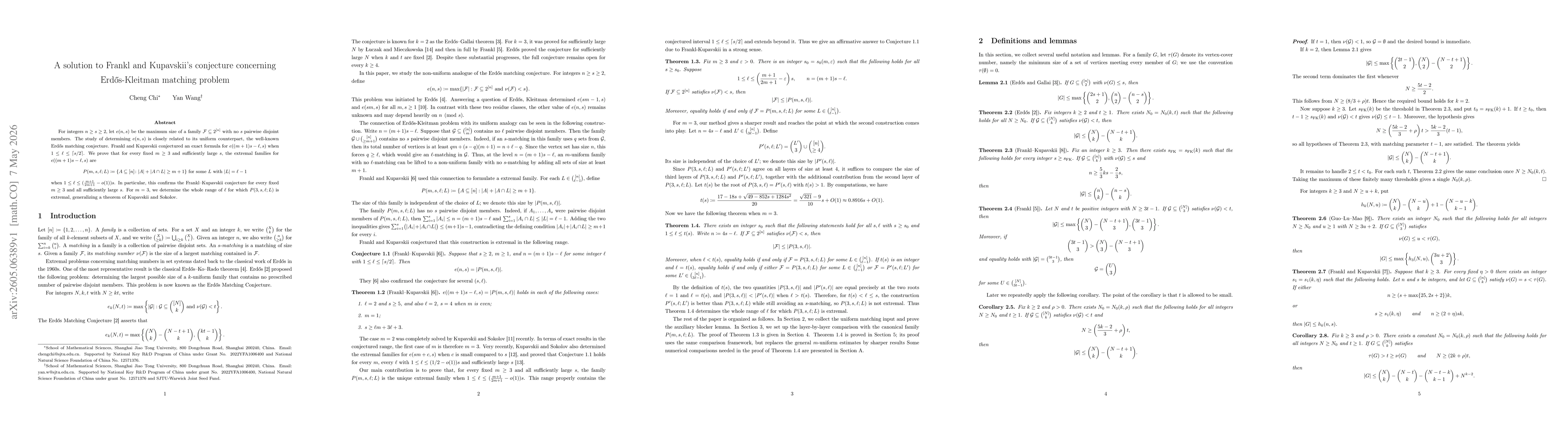 Thumbnail for A solution to Frankl and Kupavskii's conjecture concerning Erdos-Kleitman matching problem