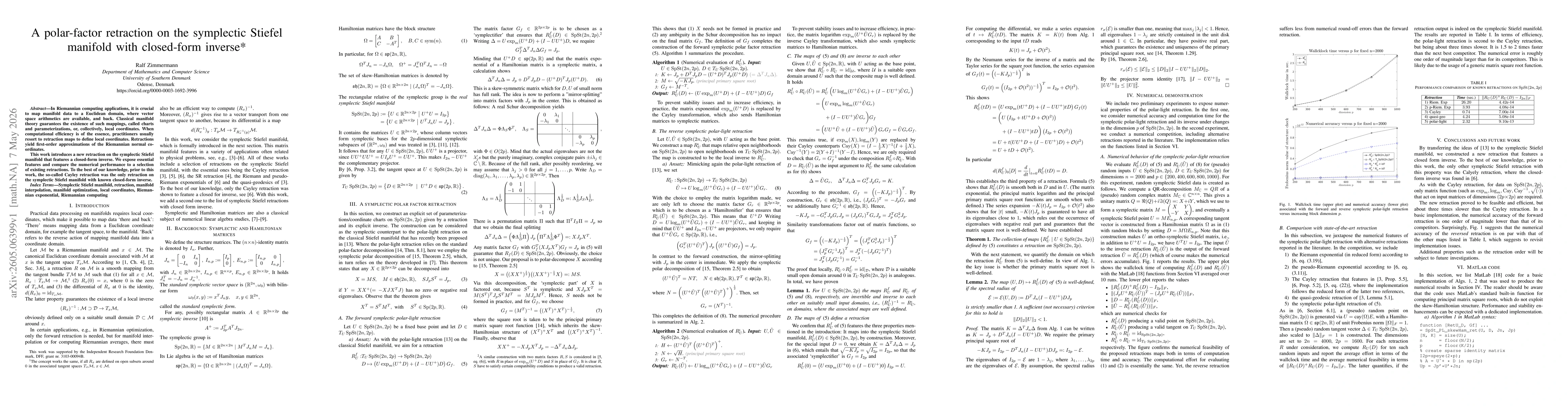 Thumbnail for A polar-factor retraction on the symplectic Stiefel manifold with closed-form inverse