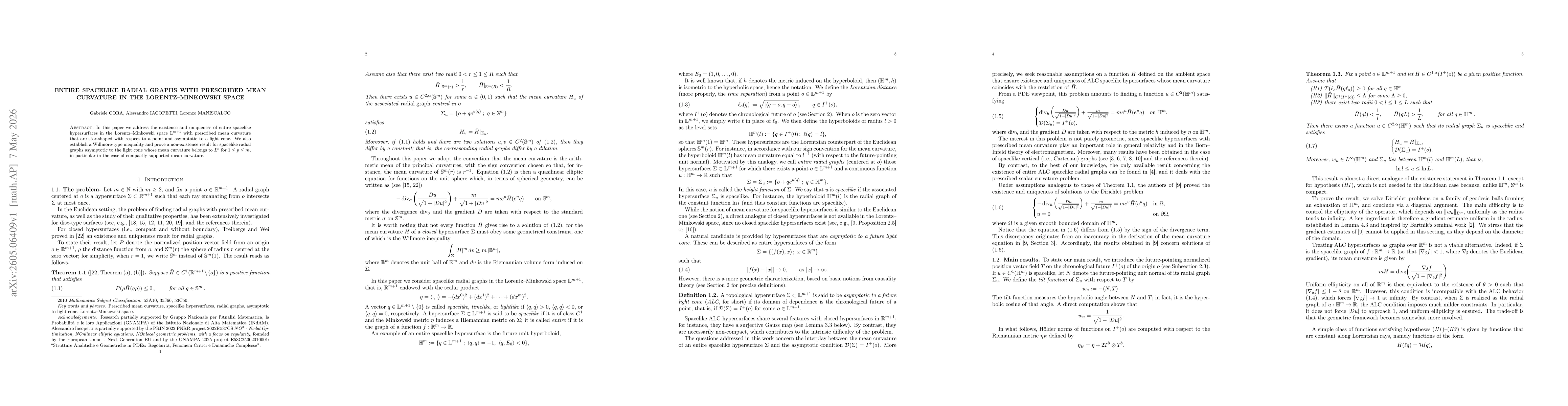 Thumbnail for Entire spacelike radial graphs with prescribed mean curvature in the Lorentz--Minkowski space