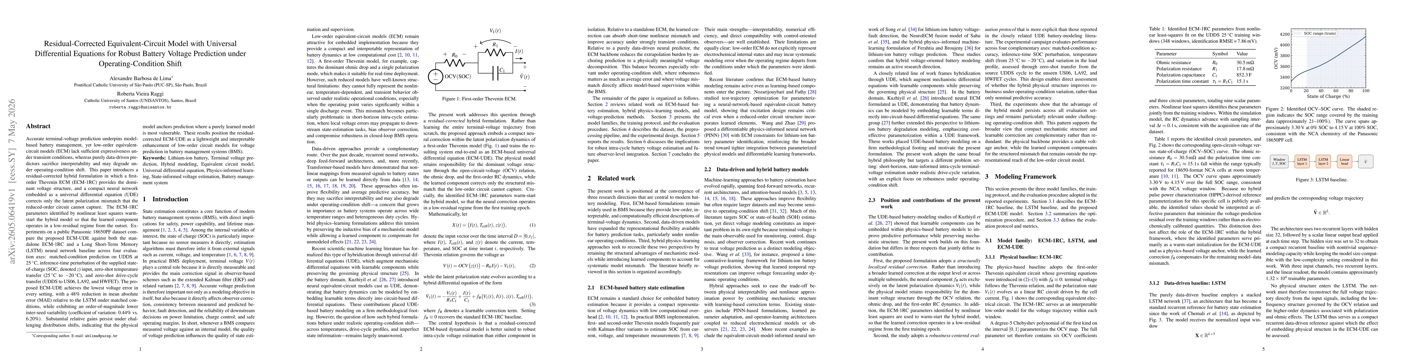 Thumbnail for Residual-Corrected Equivalent-Circuit Model with Universal Differential Equations for Robust Battery Voltage Prediction under Operating-Condition Shift