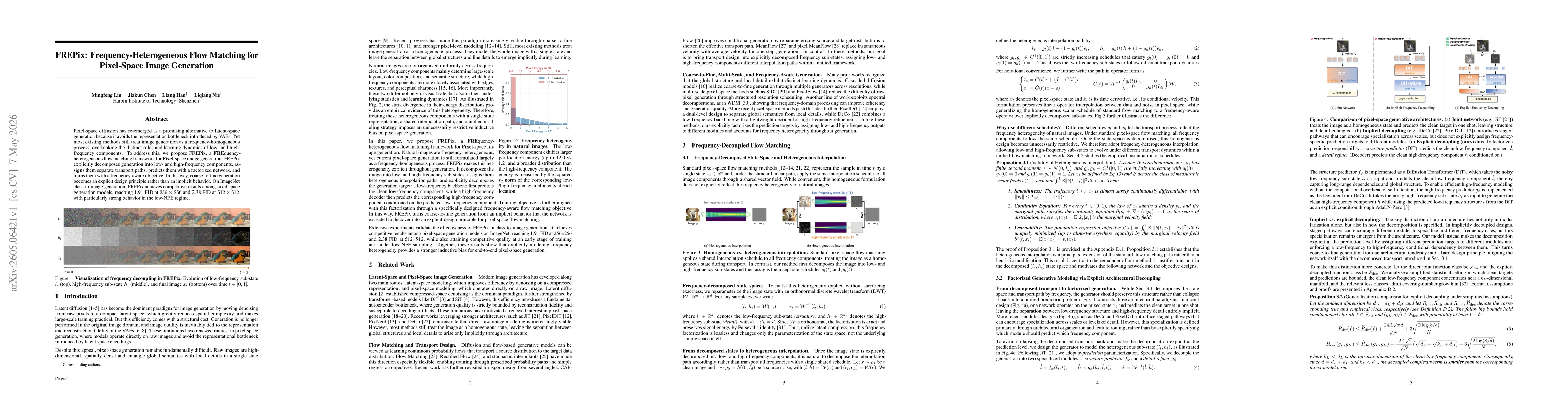 Thumbnail for FREPix: Frequency-Heterogeneous Flow Matching for Pixel-Space Image Generation