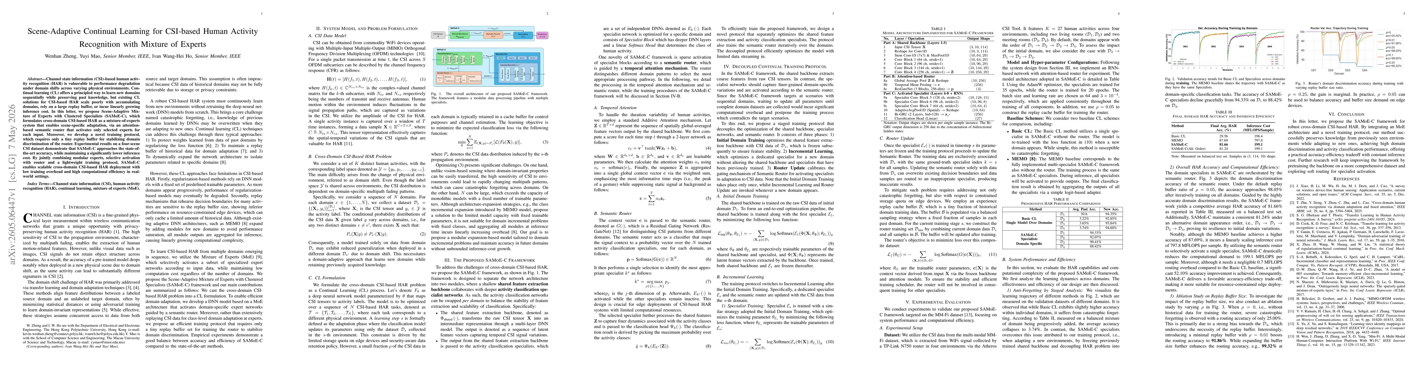 Thumbnail for Scene-Adaptive Continual Learning for CSI-based Human Activity Recognition with Mixture of Experts
