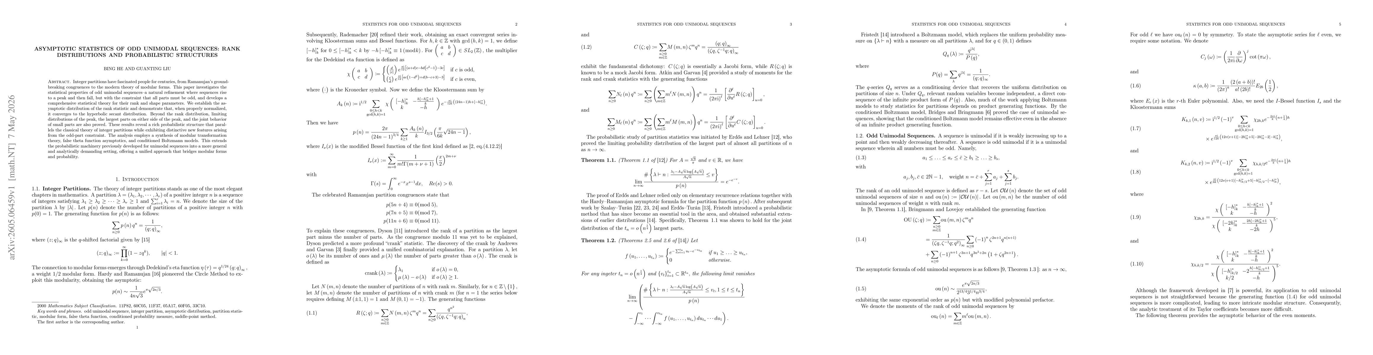 Thumbnail for Asymptotic Statistics of Odd Unimodal Sequences: Rank Distributions and Probabilistic Structures