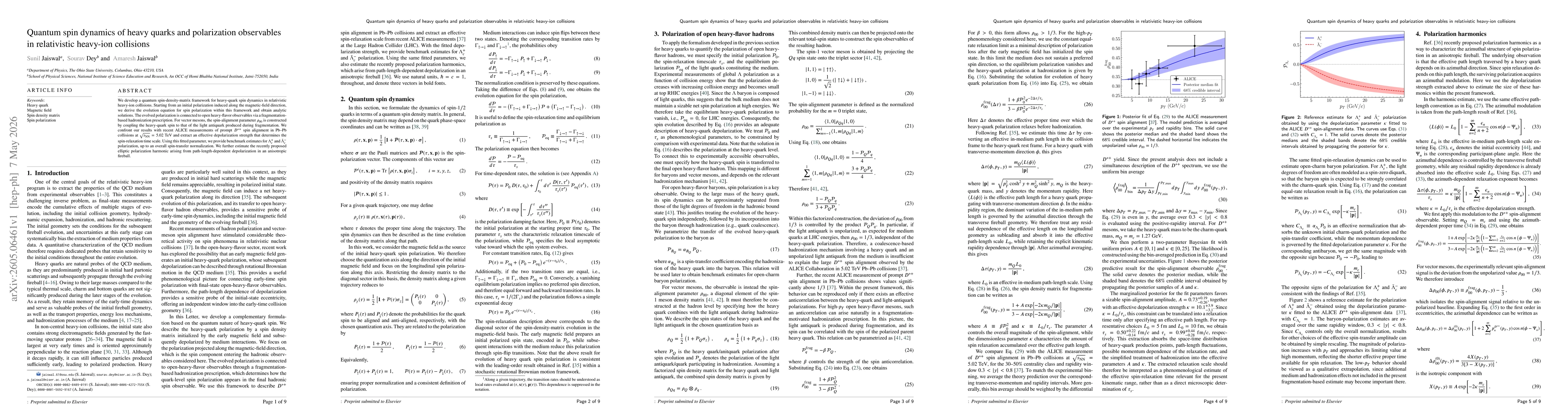 Thumbnail for Quantum spin dynamics of heavy quarks and polarization observables in relativistic heavy-ion collisions