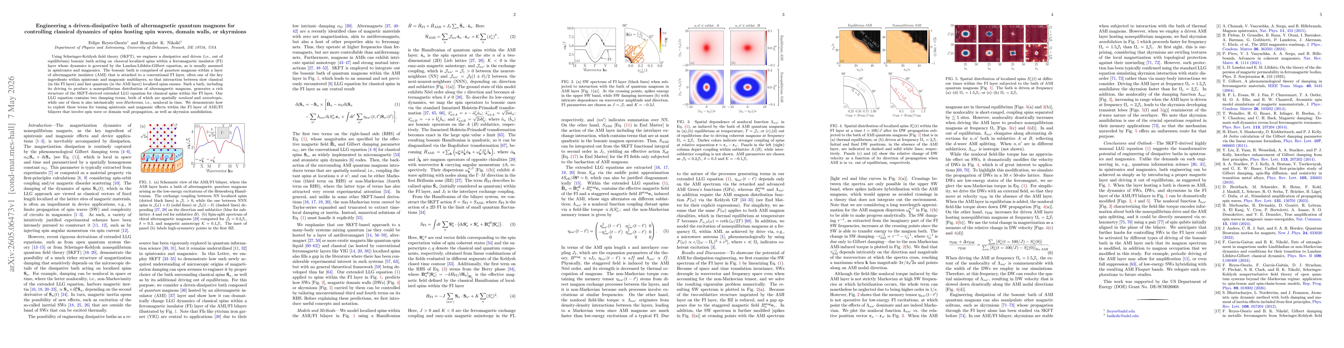 Thumbnail for Engineering a driven-dissipative bath of altermagnetic quantum magnons for controlling classical dynamics of spins hosting spin waves, domain walls, or skyrmions
