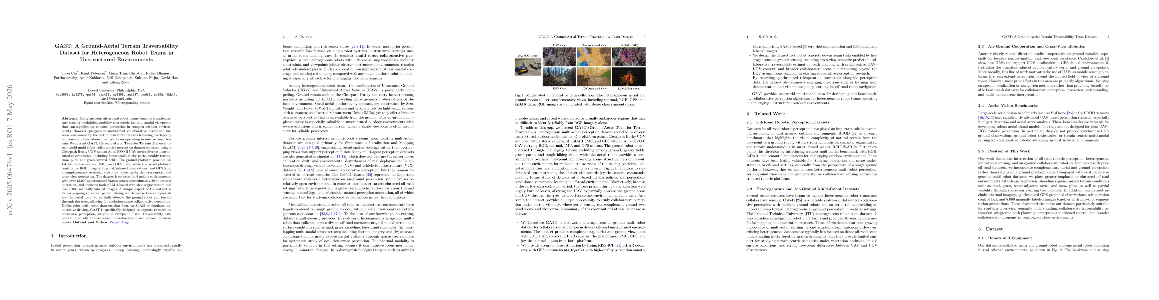 Thumbnail for GA3T: A Ground-Aerial Terrain Traversability Dataset for Heterogeneous Robot Teams in Unstructured Environments