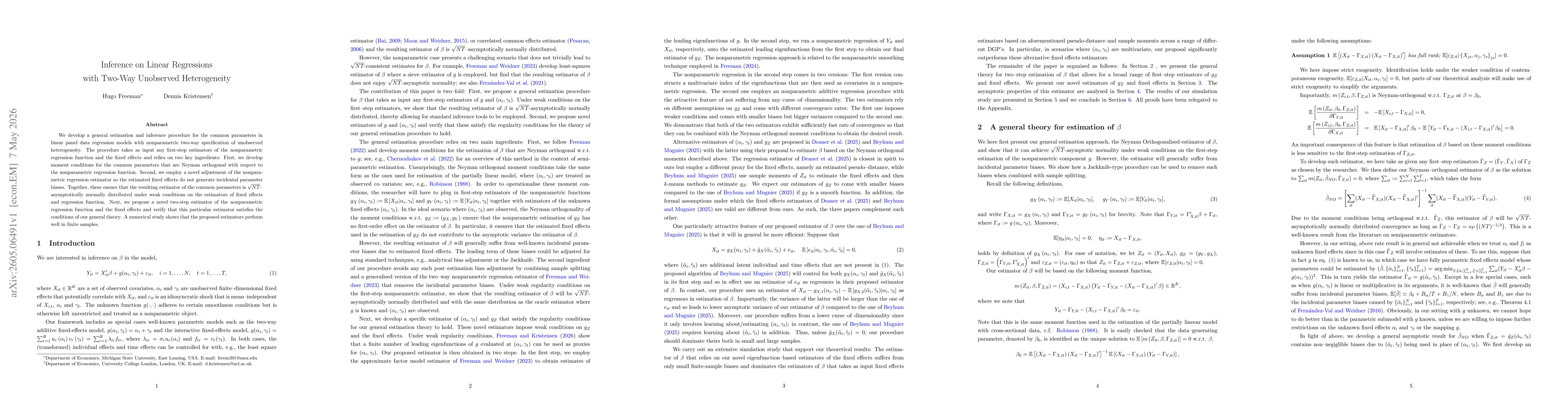 Thumbnail for Inference on Linear Regressions with Two-Way Unobserved Heterogeneity