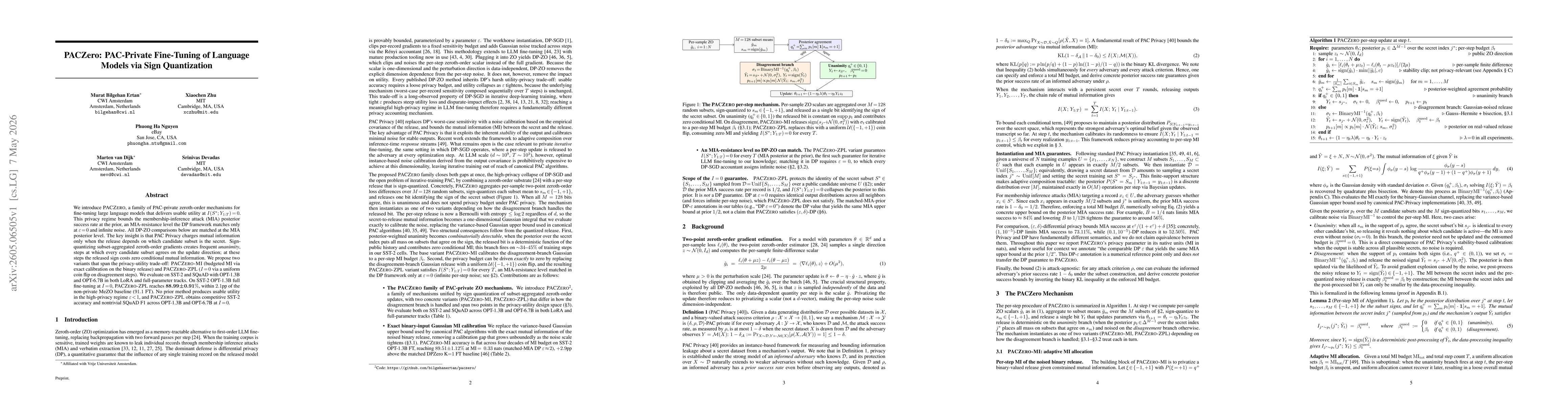 Thumbnail for PACZero: PAC-Private Fine-Tuning of Language Models via Sign Quantization