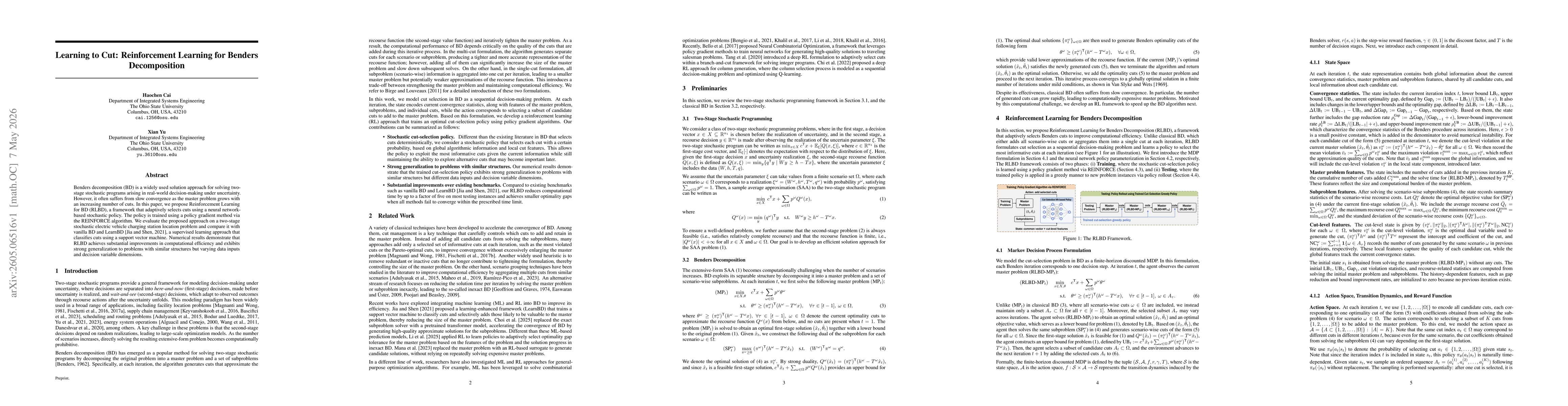 Thumbnail for Learning to Cut: Reinforcement Learning for Benders Decomposition
