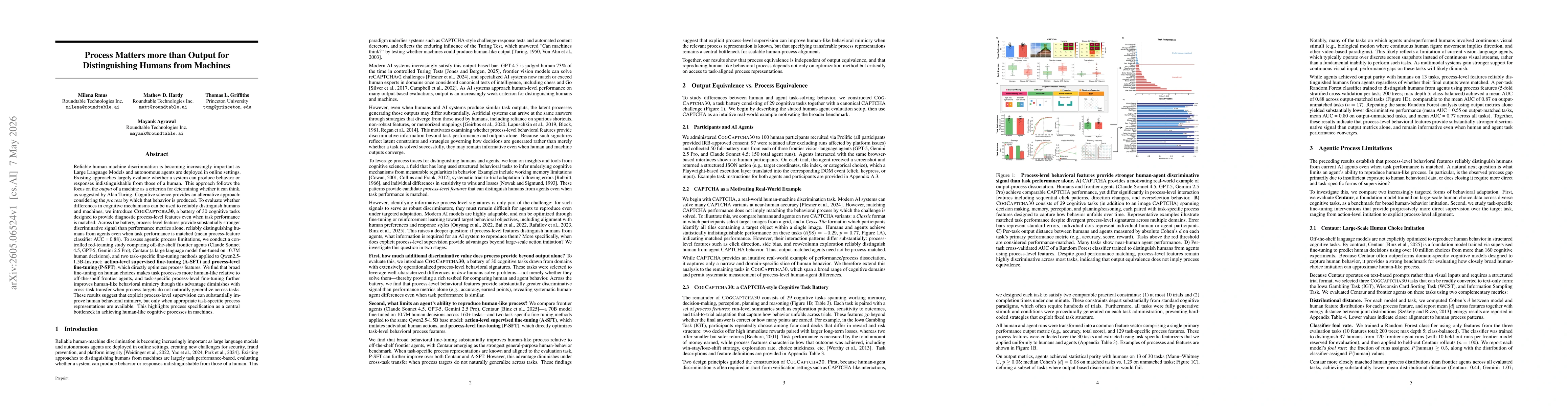 Thumbnail for Process Matters more than Output for Distinguishing Humans from Machines