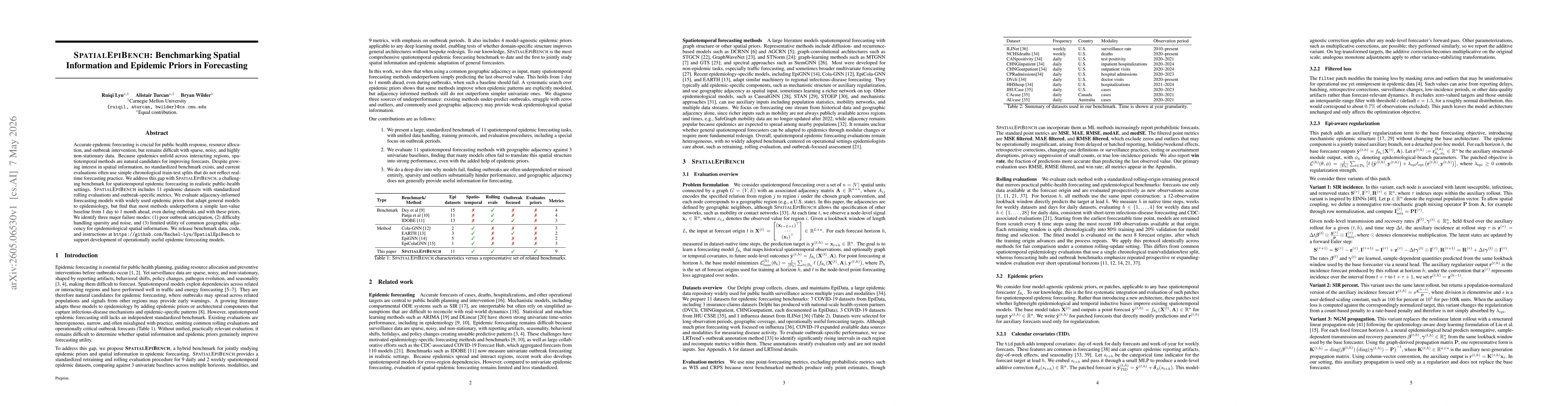 Thumbnail for SpatialEpiBench: Benchmarking Spatial Information and Epidemic Priors in Forecasting