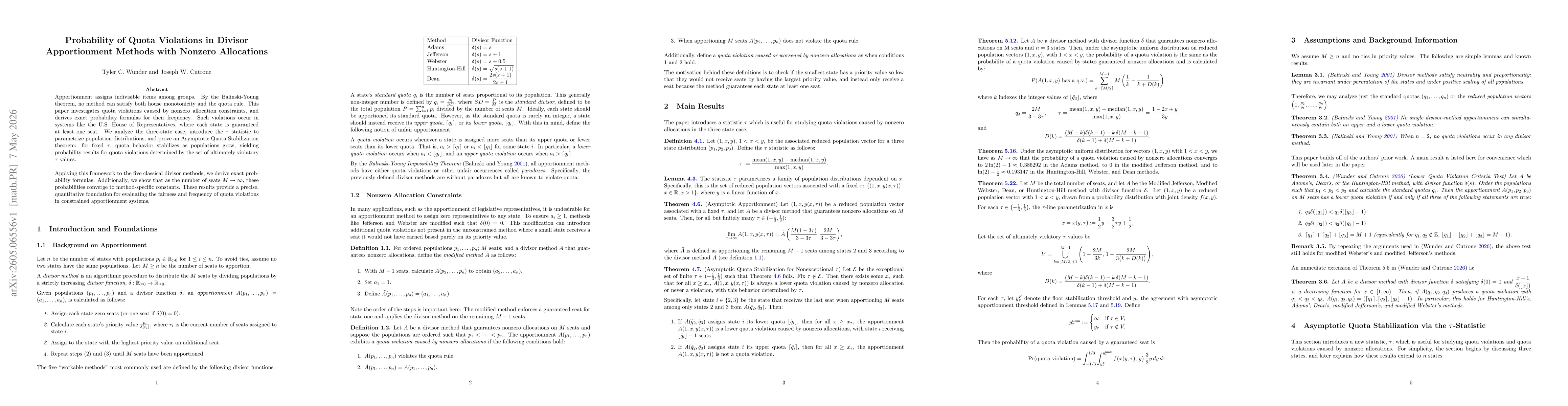 Thumbnail for Probability of Quota Violations in Divisor Apportionment Methods with Nonzero Allocations