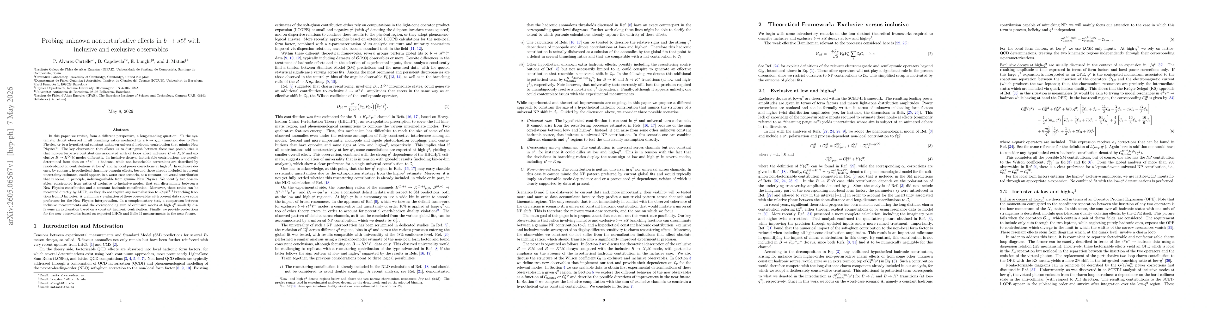 Thumbnail for Probing unknown nonperturbative effects in $b \to s \ell\ell$ with inclusive and exclusive observables