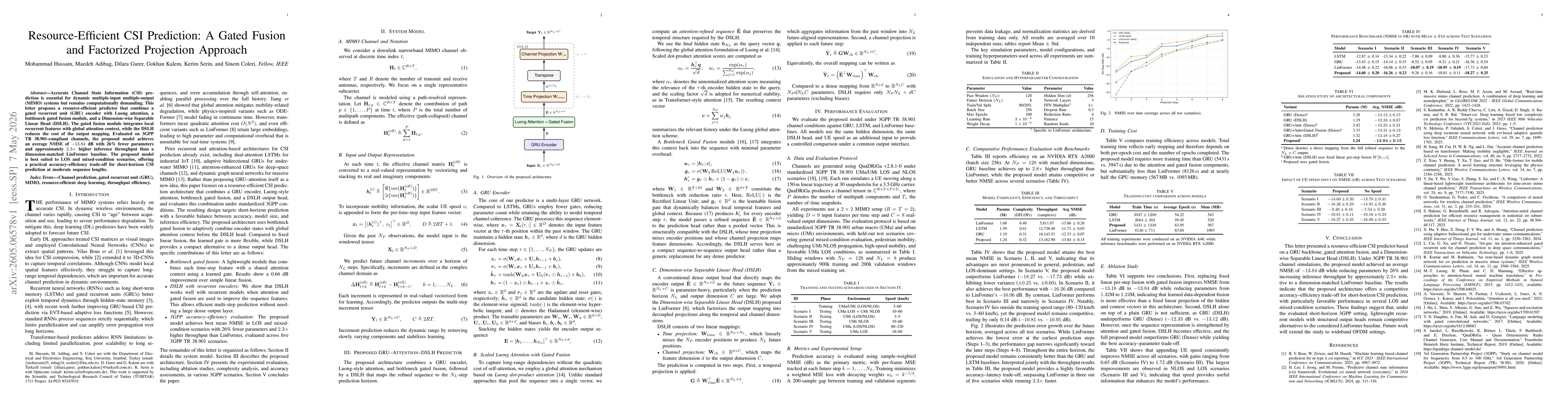 Thumbnail for Resource-Efficient CSI Prediction: A Gated Fusion and Factorized Projection Approach