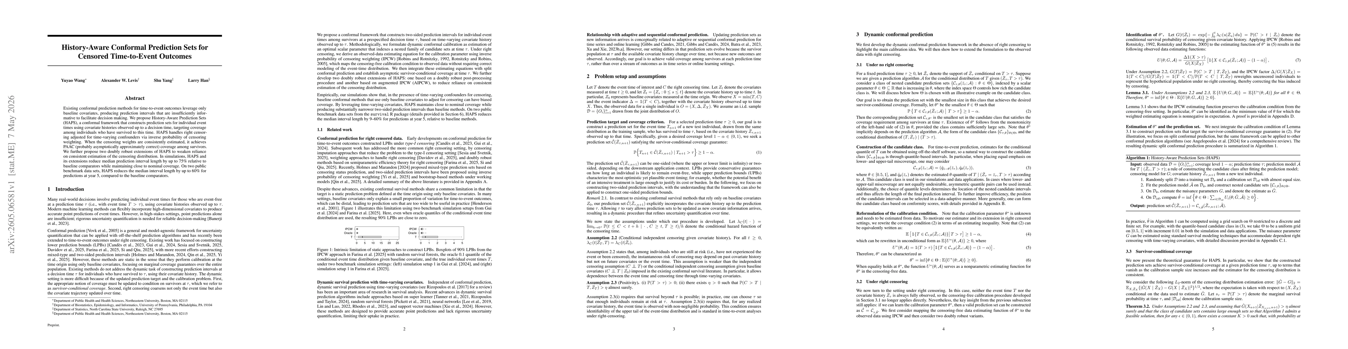 Thumbnail for History-Aware Conformal Prediction Sets for Censored Time-to-Event Outcomes