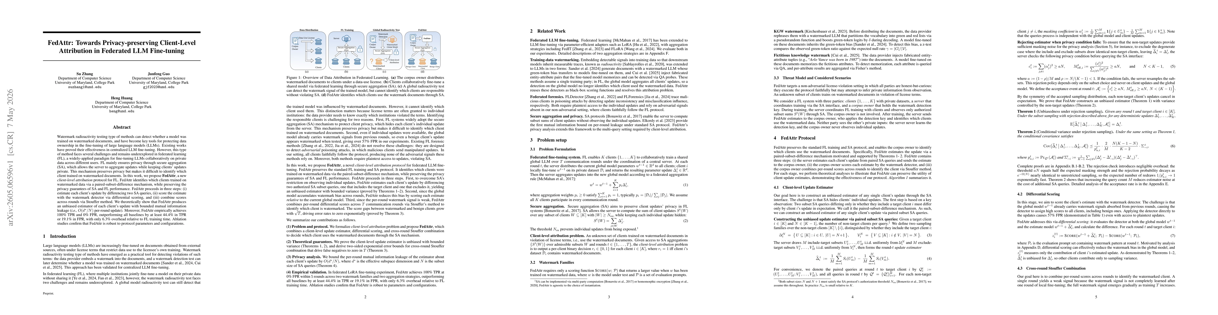 Thumbnail for FedAttr: Towards Privacy-preserving Client-Level Attribution in Federated LLM Fine-tuning