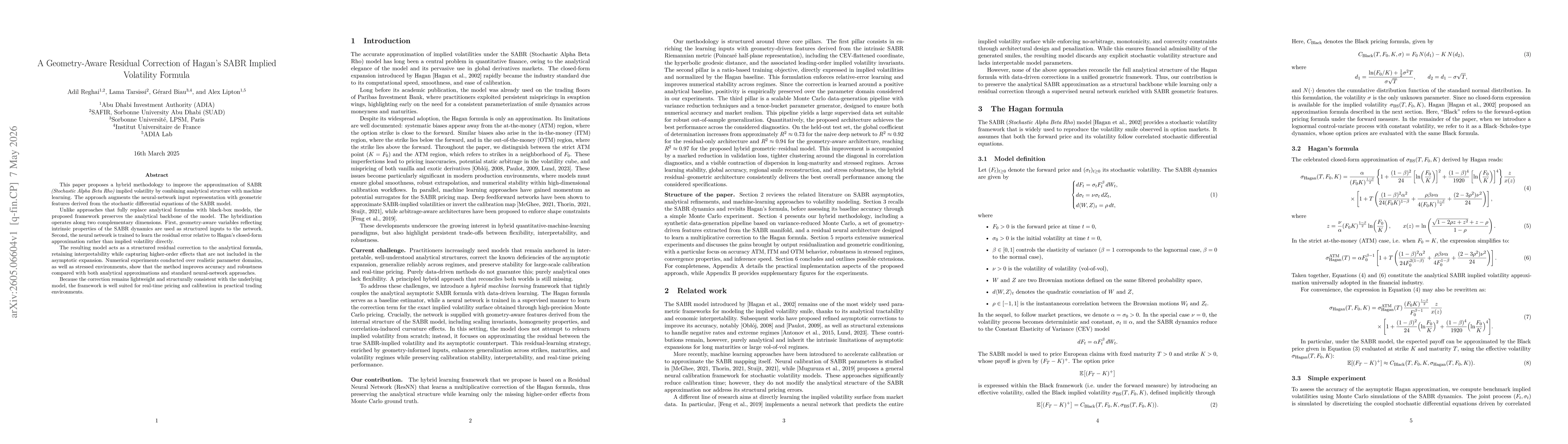 Thumbnail for A Geometry-Aware Residual Correction of Hagan's SABR Implied Volatility Formula