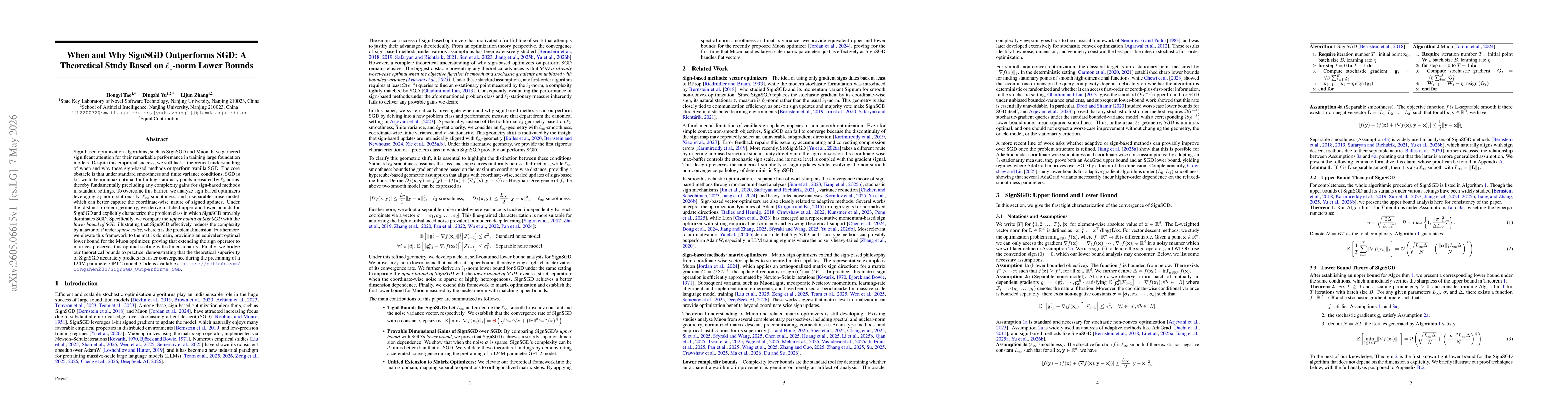 Thumbnail for When and Why SignSGD Outperforms SGD: A Theoretical Study Based on $\ell_1$-norm Lower Bounds